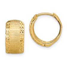 14 Karat Yellow Gold Diamond Cut And Textured Huggies