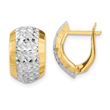 14 Karat White And Yellow Gold Diamond Cut Hinged Hoops