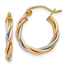 14 Karat Tri-Color Polished Twisted Hoops