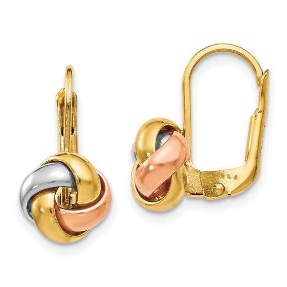 14 Karat Tri-Color Polished Love Knot Leverback Earrings
Length of Item:13 mm
Width of Item: 9 mm