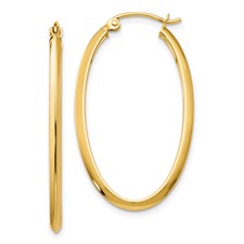 14 Karat Yellow Gold Knife Edge Oval Hoops