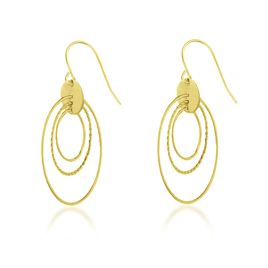 14K Yellow Gold Triple Oval Dangle Earrings