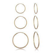 14K Yellow Gold 10,12 & 14mm Hoop Earring Set