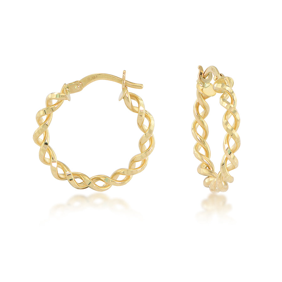 14K Yellow Gold Twisted Double Row Hoop Earrings