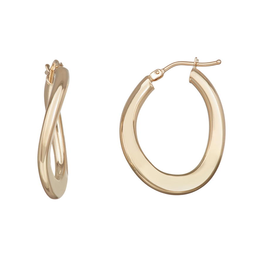 14K Yellow Gold Oval Wave Hoop Earrings