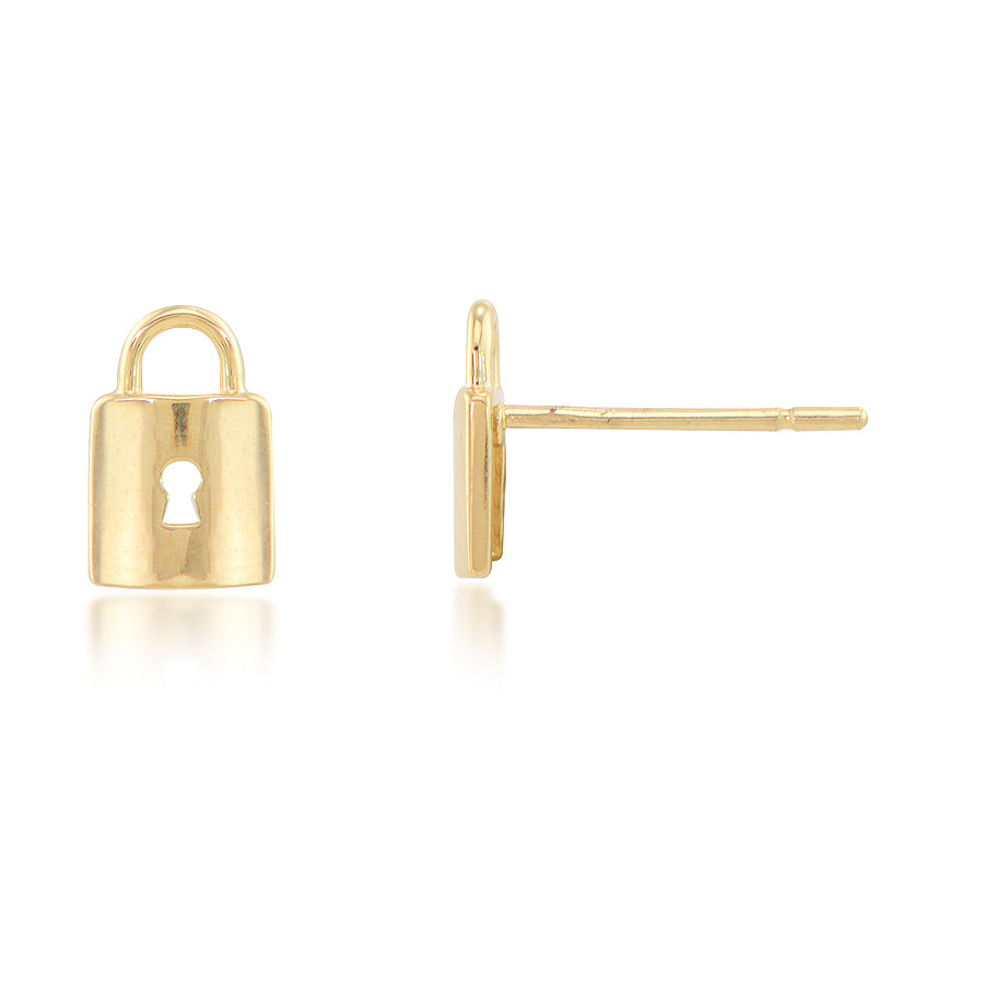 14K Yellow Gold Padlock Stud Earrings