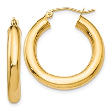 14K Yellow 4Mm Tube Hoop Earrings