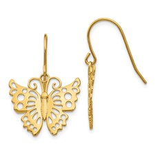 14 karat yellow gold filigree butterfly ear wire dangle earrings