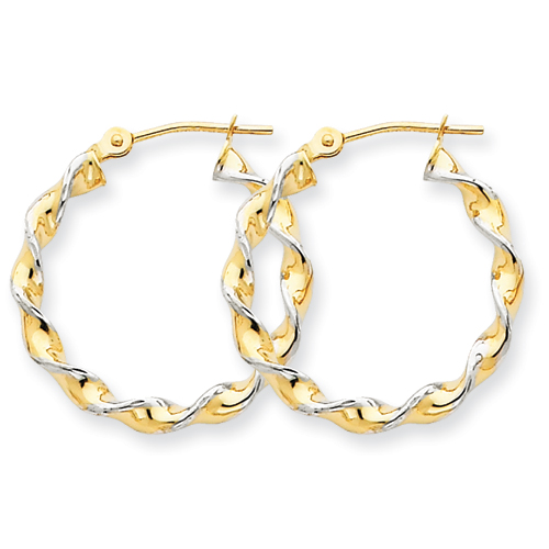 14 Karat White And Yellow Gold Twisted Hoop Earrings