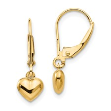 14 Karat Yellow Gold Heart Dangle With Leverback