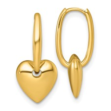 14 Karat Yellow Gold Heart Puffed Heart Hinged Earrings