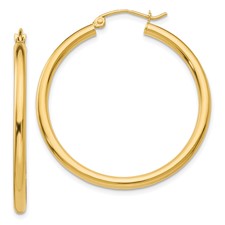 14 Karat Yellow Gold 2.5 mm X 35 mm Large Lightweight Hoops