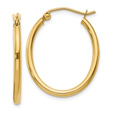 14 Karat Yellow Gold Oval Hoop  Earrings