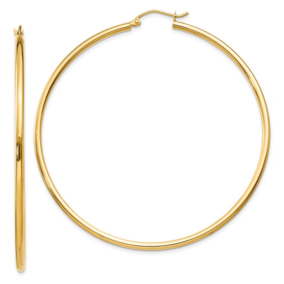 14 Karat Yellow Gold Polished 2x60mm Lightweight Tube Hoop Earrings