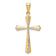 14 Karat Yellow Gold Diamond Cut Cross With Rhodium Finish