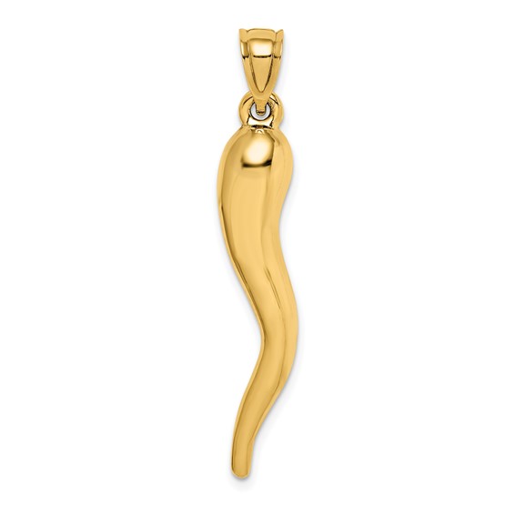 14 Karat Yellow Gold Hollow 3-D Italian Horn Charm