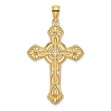 14 Karat Yellow Gold Cut Out Floral Cross