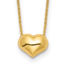 14 Karat Yellow Gold Puffed Heart Pendant 16.5 Inch