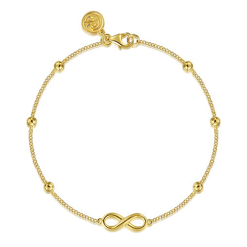 Gabriel & Co14 Karat Yellow Gold Infinity Beaded Bracelet 
Length: 7 Inch