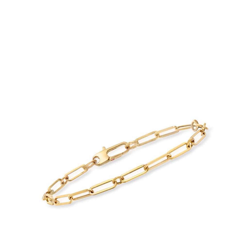 Roberto Coin 18 Karat Yellow Gold Paperclip and  Round Link Chain Bracelet 7