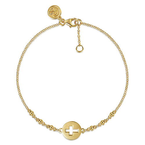 Gabriel & Co 14K Yellow Gold Chain Bracelet with Cutout Cross Disc
Length: 7 inch