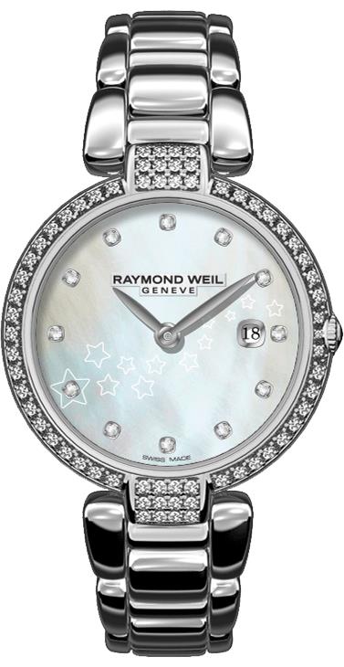 Raymond Weil Stainless Steel 32mm Shine Swiss Quartz Watch (1600-SCS-97081)
With Diamond Bezel And Lugs 0.50cttw And Mother Of Pearl Diamond Dial