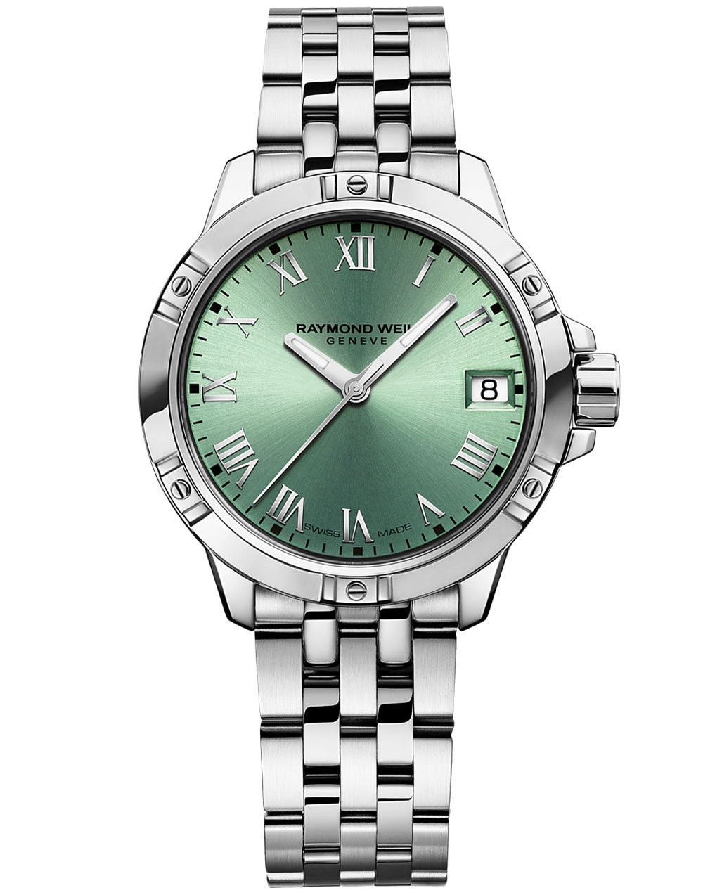 Raymond Weil Tango Classic Ladies Quartz Green Dial Steel Date Watch, 30mm (5960-ST-00520)
Stainless steel bracelet, Green dial, Roman numerals