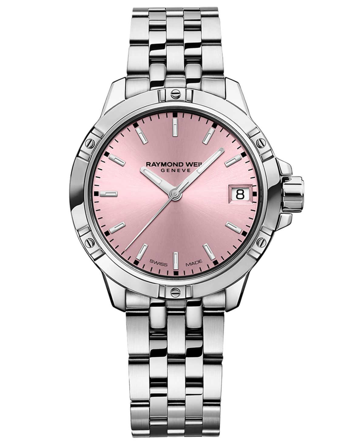 Raymond Weil Quartz Pink Dial Steel Date Watch (5960-ST-80001)
Stainless Steel Bracelet, Pink Dial, Indexes, Stainless Steel Case