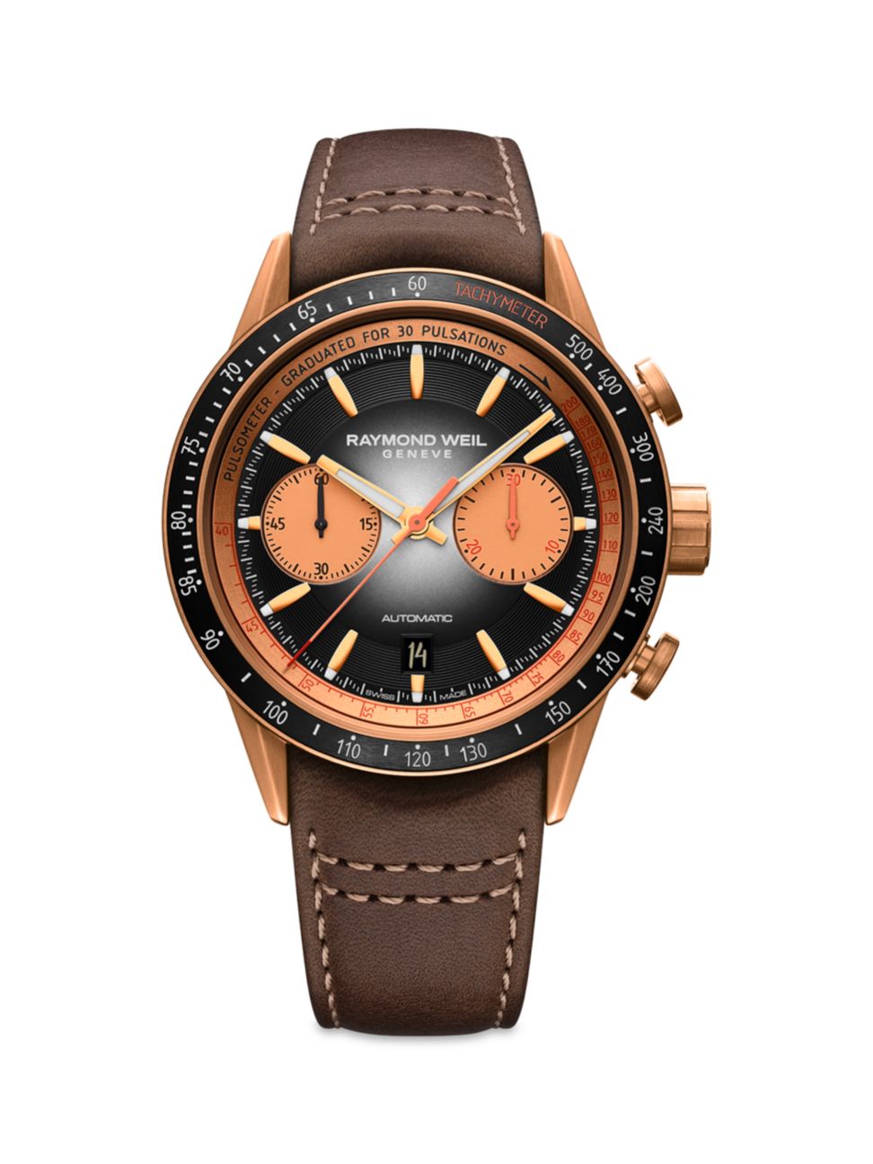 Raymond Weil Freelancer Men's Automatic Chronograph Bi-compax Bronze Leather Watch, 43.5mm  (7780-B1-20422)
Limited Edition: 300 Ynits