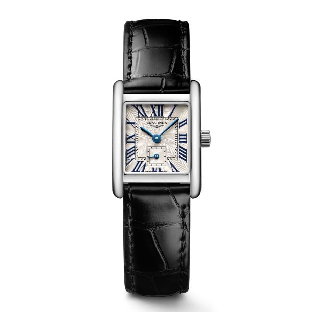 Longines Mini DolceVita Silver Dial Black Leather Strap Watch (L52004712)