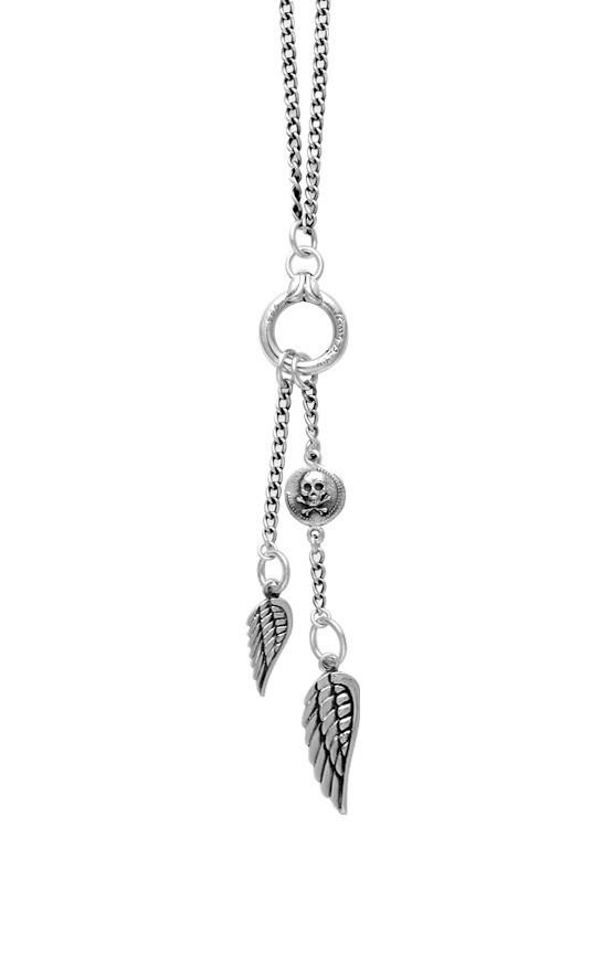 King Baby Sterling Silver Wing Necklace With Silver Ring & Wind Drops Length: 24