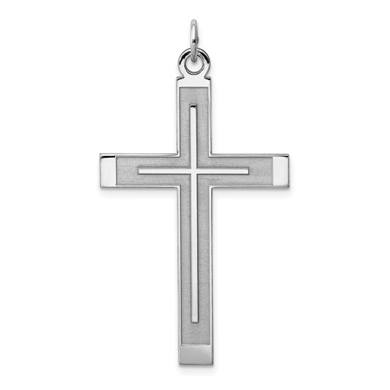 Sterling Silver Satin and Polished Laser Designed Cross