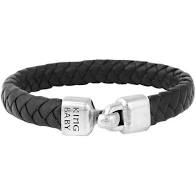 King Baby Sterling Silver Black Braided Leather Bracelet With Hook Clasp Length: 8.75