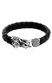 King Baby Black Leather Bracelet W Silver Dragon Clasp Length: 9.25