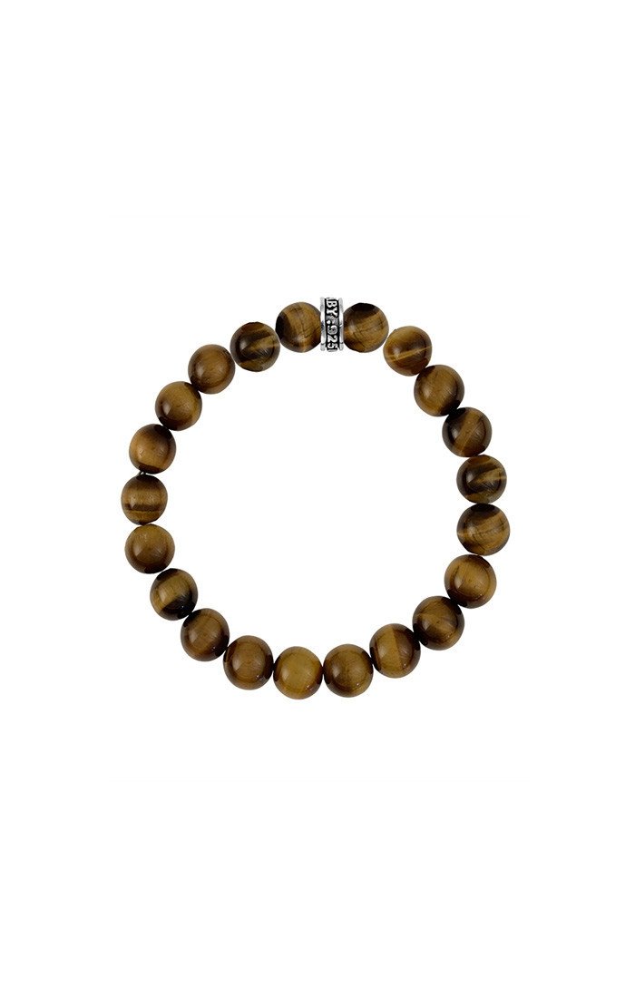 King Baby Sterling Silver 10mmTiger Eye Bead Bracelet 8.75 inch