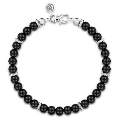 Gabriel & Co Sterling Silver 6.0 mm Onyx Bead Bracelet 8 Inch