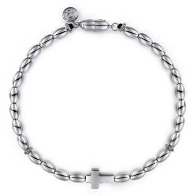 Gabriel & Co Sterling Silver Oval Beaded Cross Bracelet 8 Inch