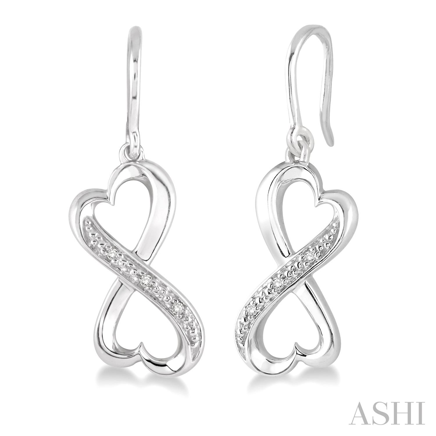 Sterling Silver Infinity Heart Dangle Earrings 0.03 ct