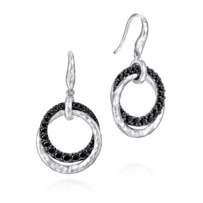 Gabriel & Co Sterling Silver Black Spinel Double Circle Drop Earrings