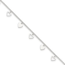 Sterling Silver 10 Inch Heart Dangle Anklet