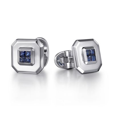 Gabriel & Co Sterling Silver Princess Sapphire Cuff Links