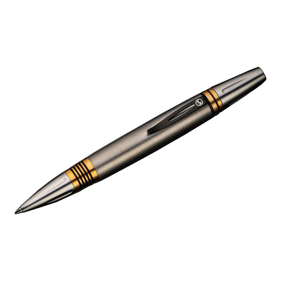 William Henry Caribe Titanium Pen
Titanium, Brass, and Stainless Steel
Art Deco Detailing
Twist Top Mechanism with Refill Cartridge﻿
Weighs 1.87oz
Measures 5.12 inches in Length