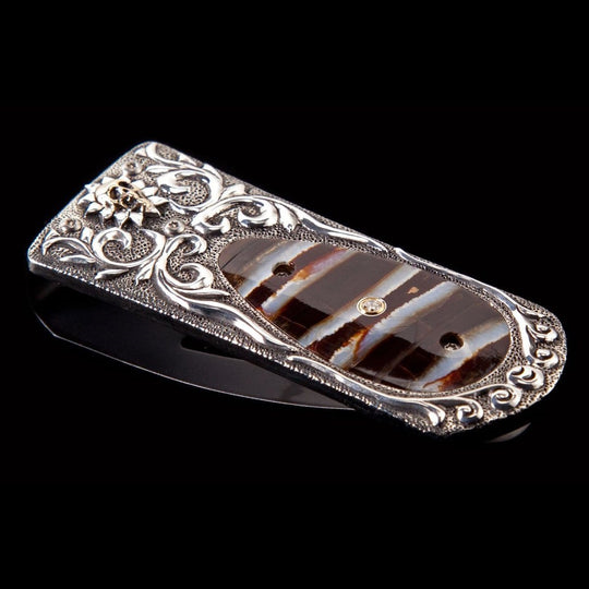 William Henry Sterling Silver The Zurich ‘Passage’  Money Clip  With Gold, Inlaid With 10,000 Year-Old Fossil Woolly Mammoth And Diamond