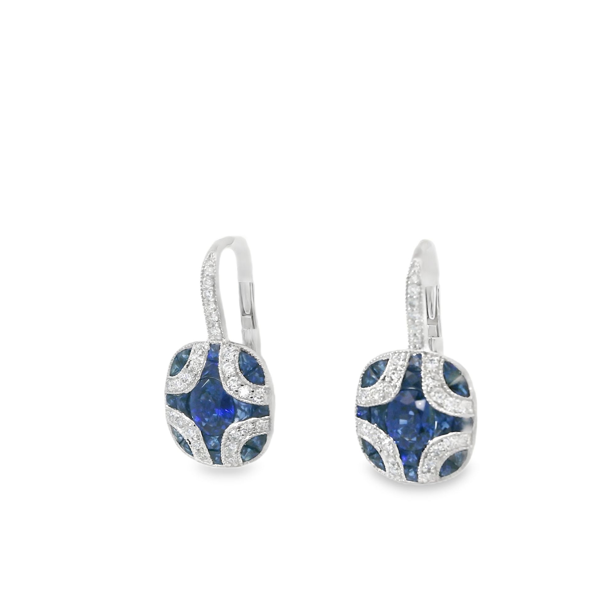 14KW SAPPHIRE & DIAMOND SHIELD EARRINGS  D=52/.29CTTW  GH-VS2-SI1  S=34/1.97CTTW