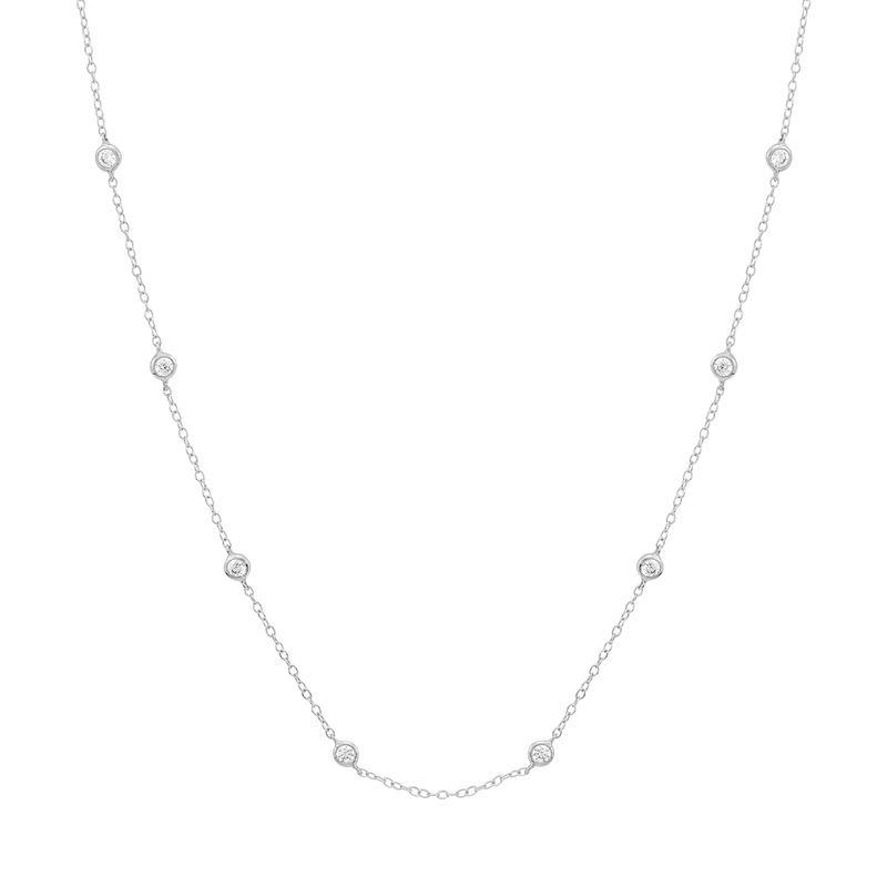 Lab Grown - 14Kw 1Cttw Diamond Station Necklace
