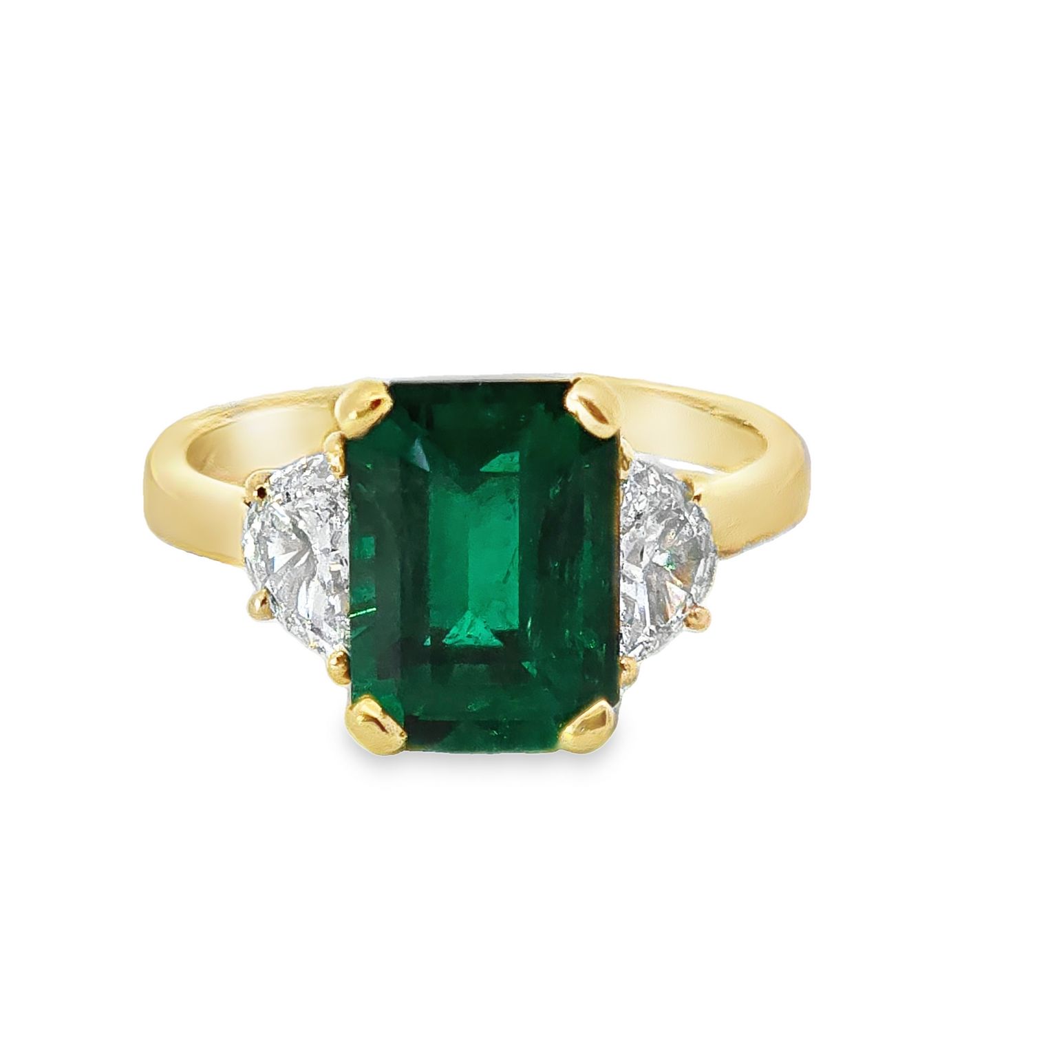 18Ky Emerald & Diamond 3 Stone Ring  Em=2.63Ct  2D=.71Cttw G/H Vs2/Si1