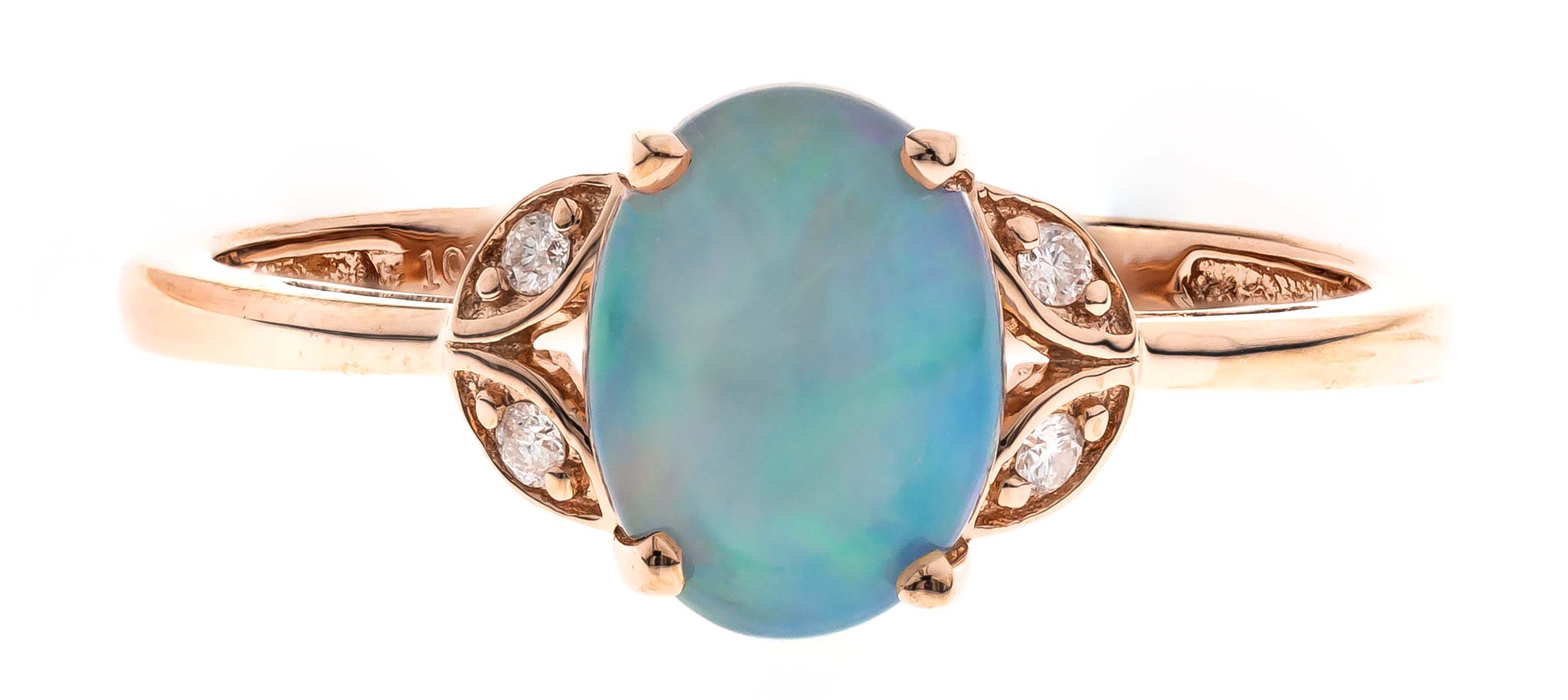 10Kr Ethiopian Opal Ring W/Diamond Accents  Eo=.82Ct