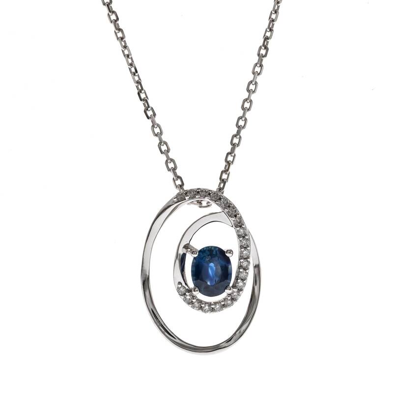 14Kw Sapphire & Diamond Pendant W/Chain  S=.42Ct D=.08Cttw