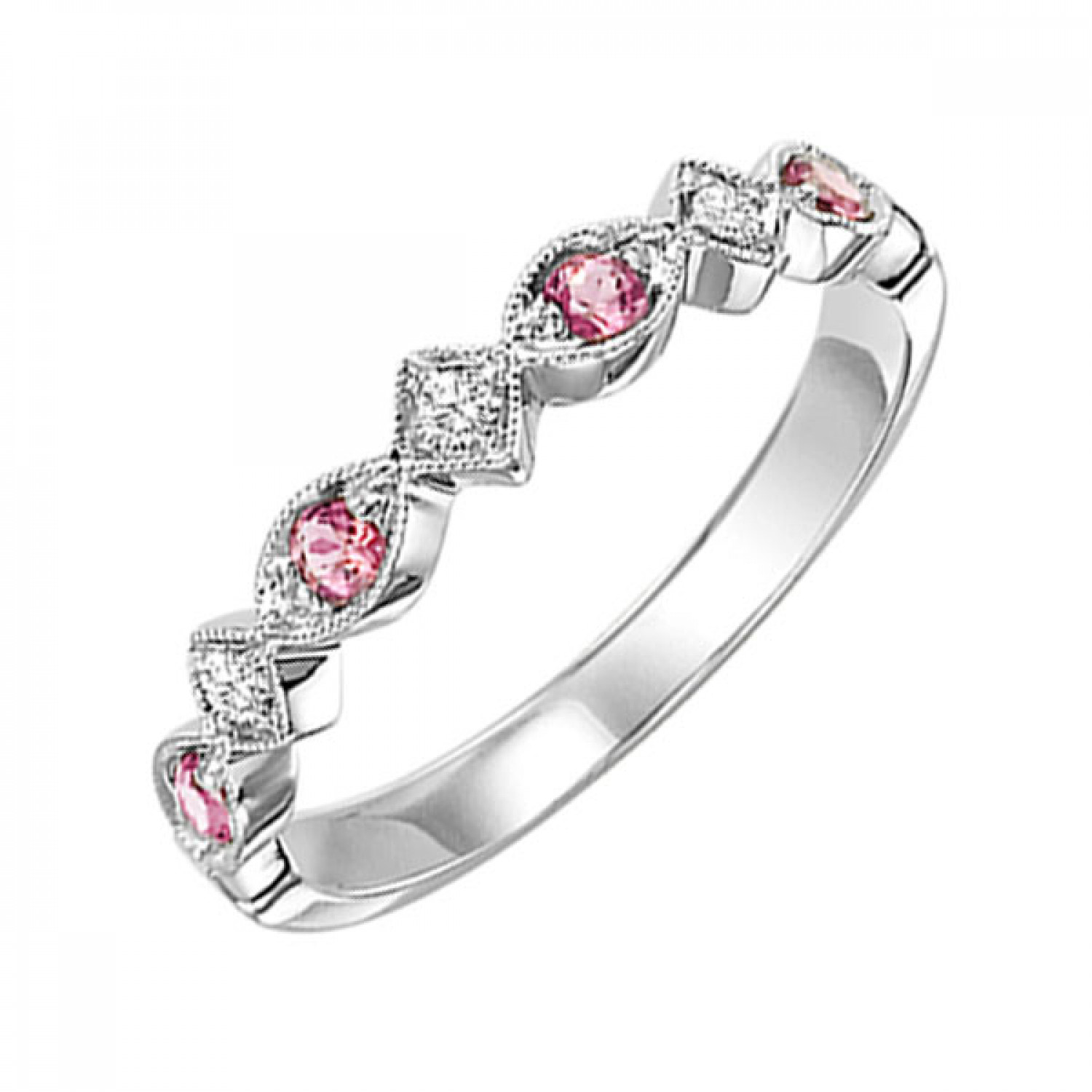 10Kw Pink Tourmaline And Diamond Stackable Band