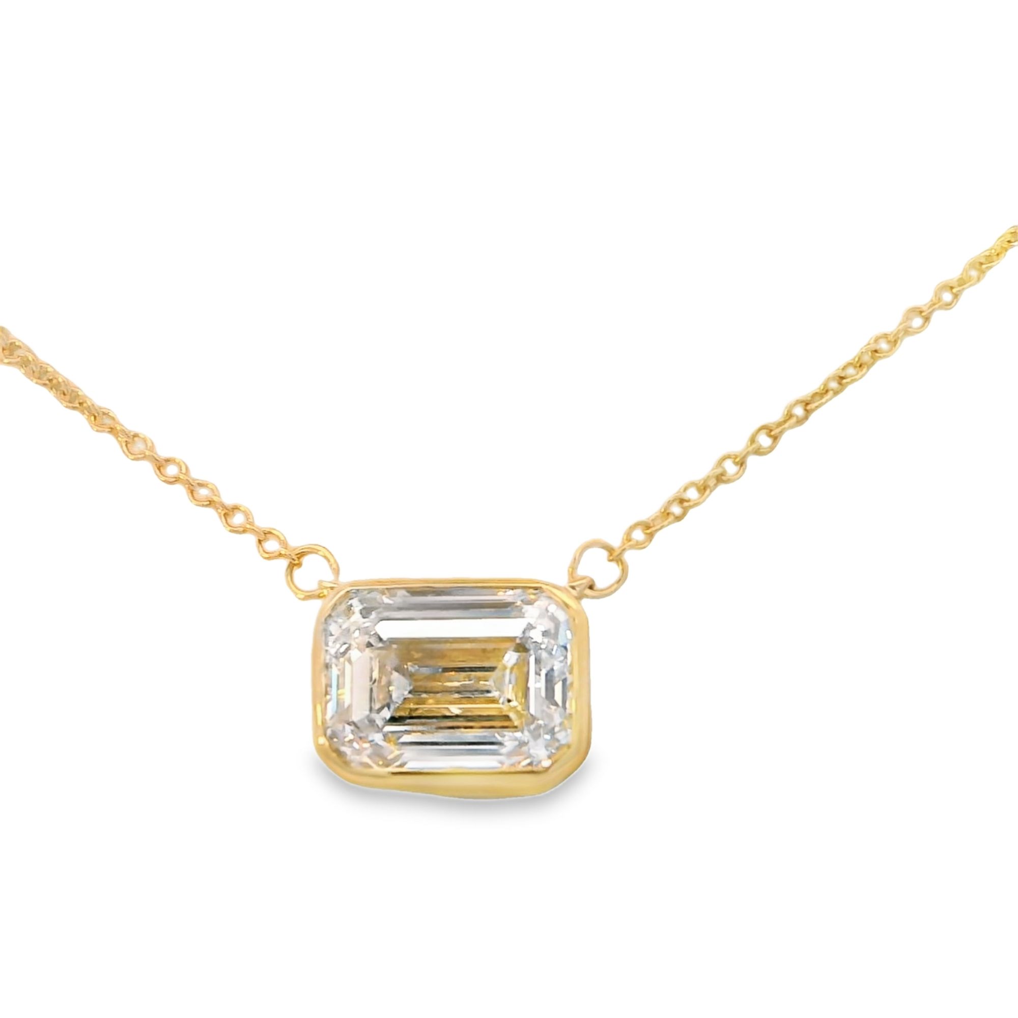 14ky Lab Grown Bezel Emerald Cut Necklace 2.07cttw  VS1 E  LG618478767